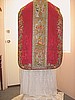 SOLD * SOLD * NO LONGER AVAILABLE Richly Embroidered Antique Vestment set in Red Silk Damask